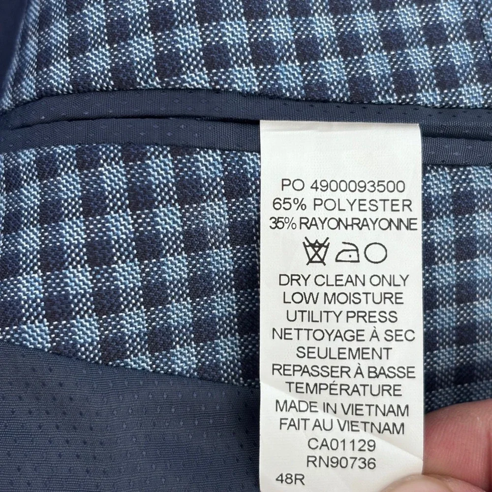 Michael Kors Blazer Mens 42R Blue Gingham Check Sport Coat Jacket Professional